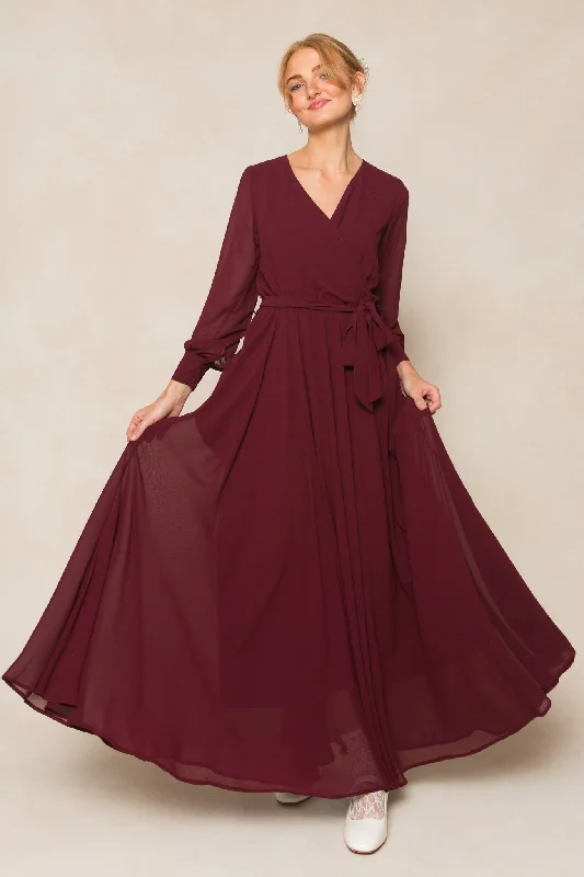 women's bell-sleeved dressesAndie Dress in Wine Chiffon