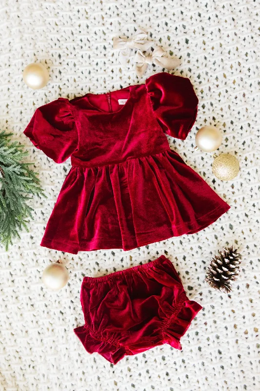 women's custom dressesBaby Enamored Dress Set in Red Velvet