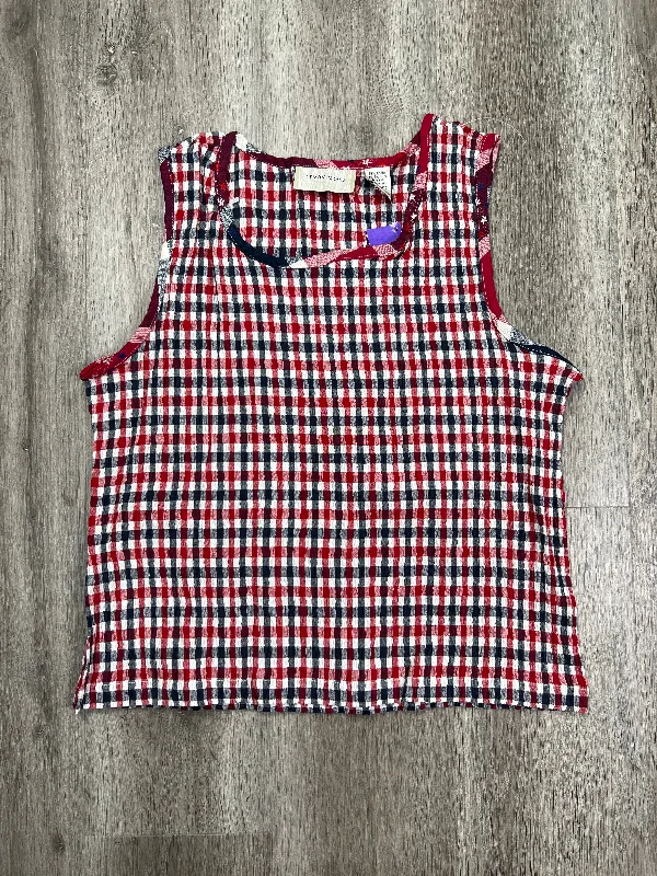 women's tops for those who want to make a bold fashion statement with their choice of topsBlue & Red & White Top Sleeveless Lemon Grass, Size Xl