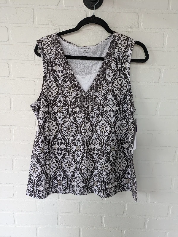 women's tops with floral printsBrown & White Top Sleeveless Croft And Barrow, Size Xl