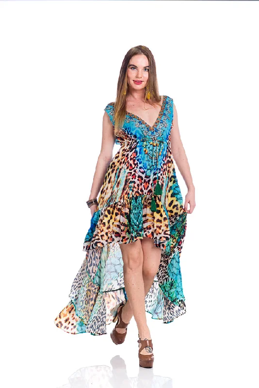 women's versatile dresses659 Animal print high low dress