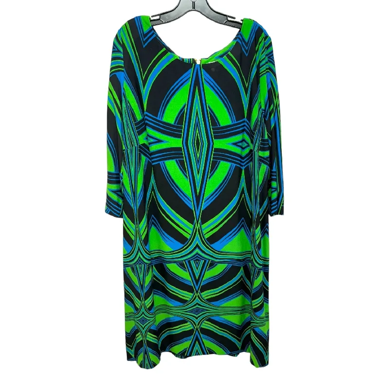 women's lightweight dressesAbstract Print Zip Back 3/4 Sleeve A-Line Dress By Danny & Nicole In Blue & Green, Size: 2X