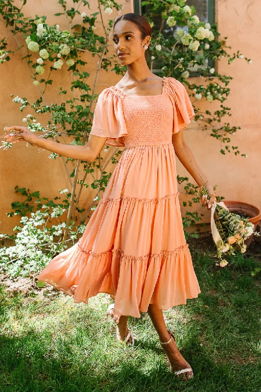 women's high-low dressesEllie Dress in Apricot Crush Chiffon