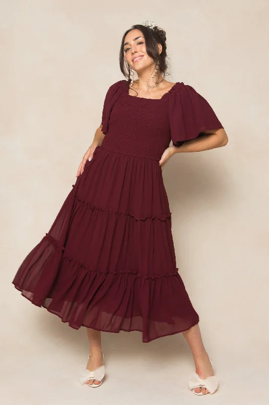 women's minimalist dressesEllie Dress in Wine Chiffon