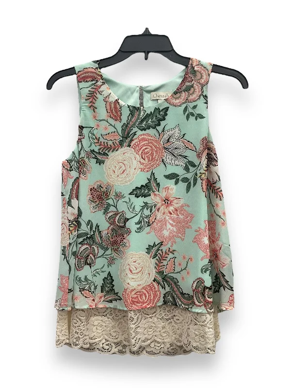 women's tops with cold-shoulder cuts and lace detailingFloral Print Top Sleeveless Chenault, Size S