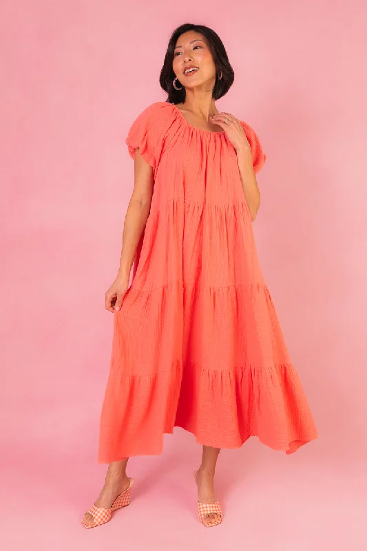 women's flutter-sleeved dressesHarvey Dress in Coral - FINAL SALE