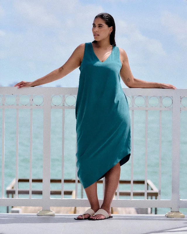 women's unique dressesIconic Cooling Cupro Geneva V Tank Dress - Ocean Floor