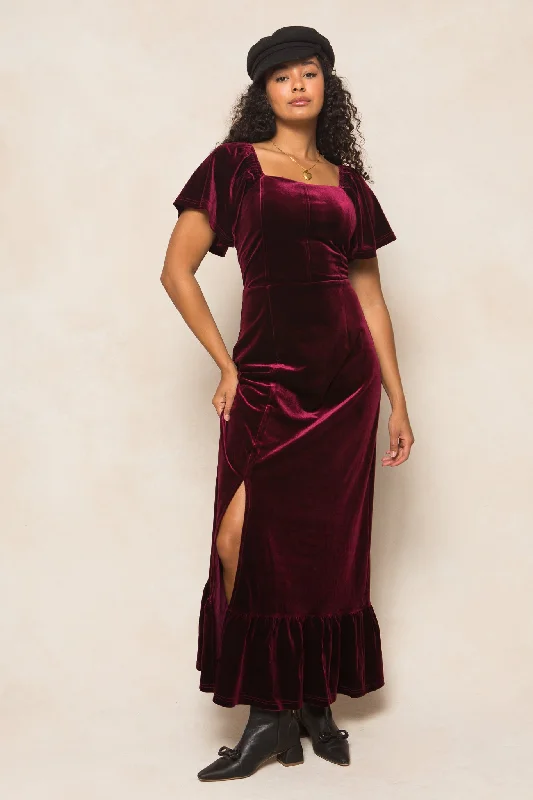 women's one-shoulder dressesMaddie Dress in Wine Velvet