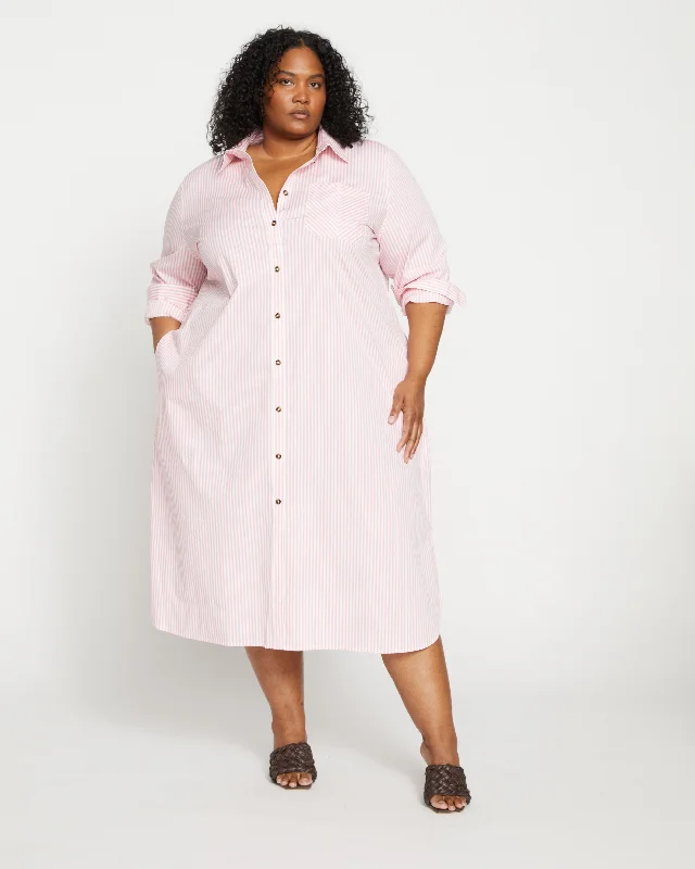 women's ethical fashion dressesOdeon Stretch Poplin Shirtdress - Pink/White Stripe