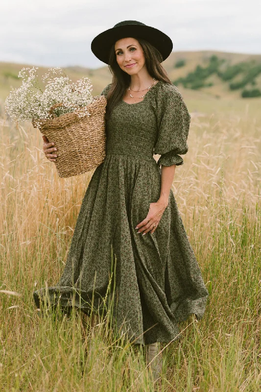 women's high-end dressesTeagan Dress in Green Floral