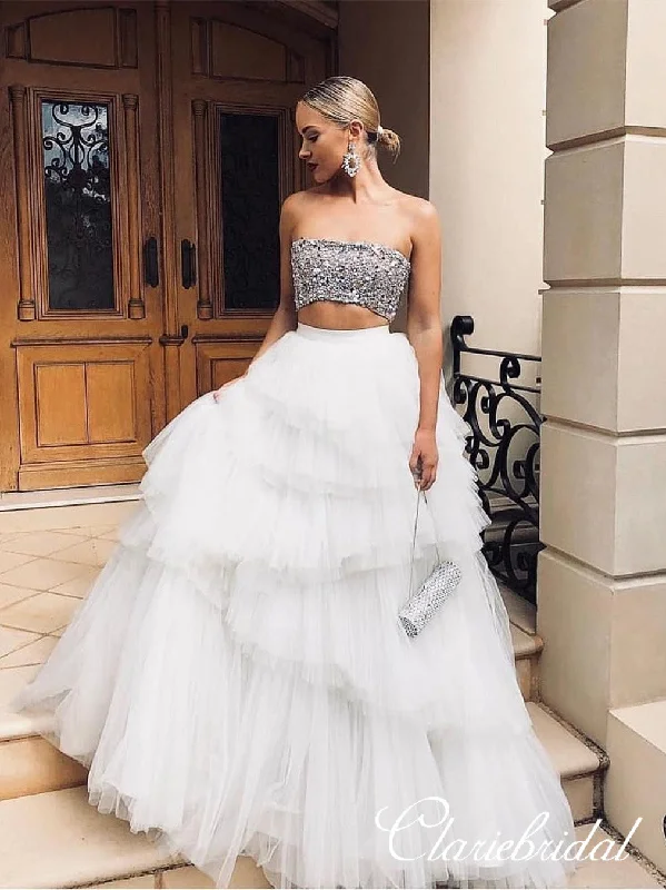 pastel prom dresses2 Pieces Beaded Top Fluffy Tulle Prom Dresses, Long Prom Dresses, Chic Long Prom Dresses