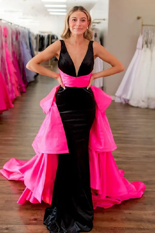 modern prom dressesA-Line V-Neck Long Tiered Train Pleated Empire-Waist Formal Prom Dress