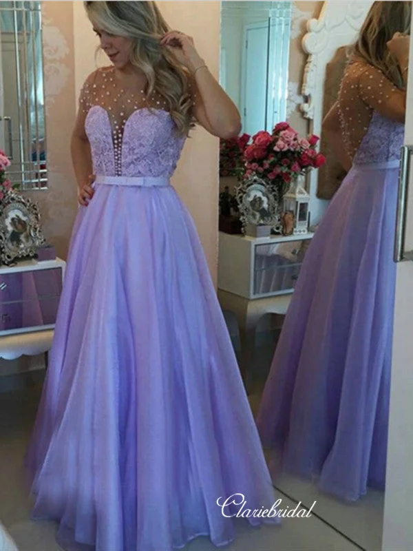 prom dresses for short girlsBeaded Popular Prom Dresses Long, Fashion A-line Prom Dresses