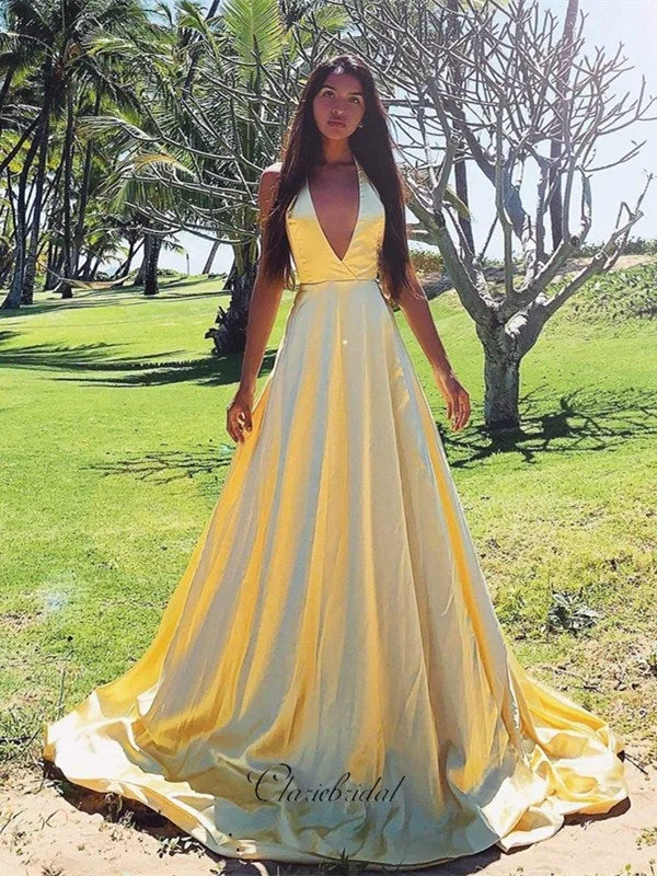 flutter sleeve prom dressesDeep V-neck A-line Long Prom Dresses, Simple Cheap 2020 Long Prom Dresses