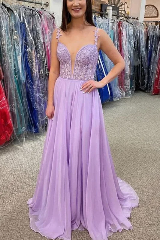 prom dresses for hourglass figuresElegant A-Line Straps V-Neck Pleated Chiffon Long Prom Dress