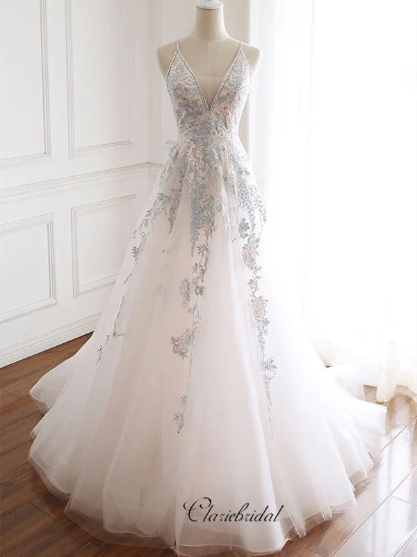 affordable prom dressesElegant A-line Tulle Lace Prom Dresses, Newest Beaded 2020 Prom Dresses Long