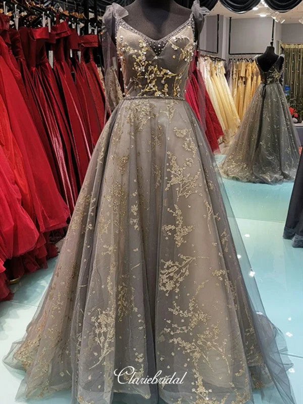 prom dresses for pear shapesElegant Appliques Newest Prom Dresses, Beaded Long Prom Dresses, Popular Prom Dresses