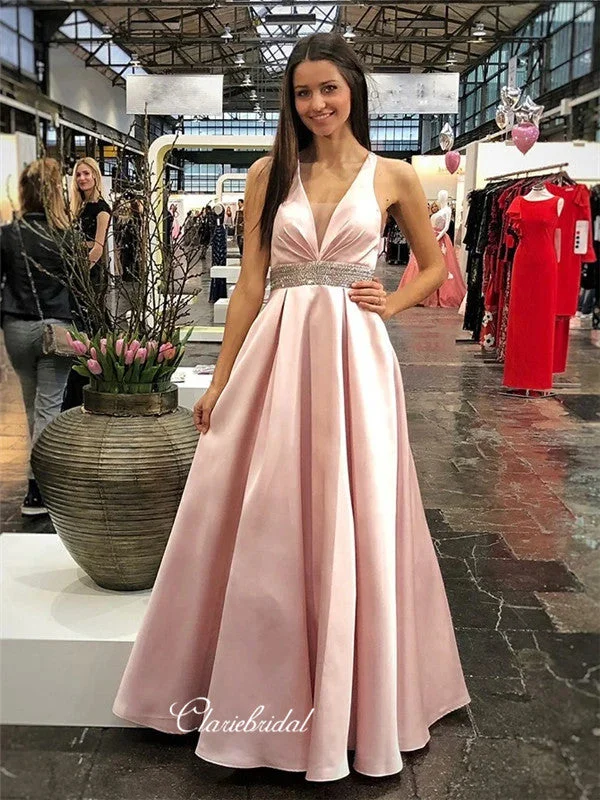 prom dresses with floral embroideryFancy Beaded A-line Prom Dresses, Long Prom Dresses, 2020 Prom Dresses