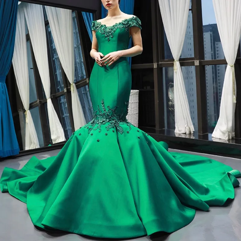 glamorous prom dressesFloral Mermaid Prom Dresses Emerald Green Pageant Dress