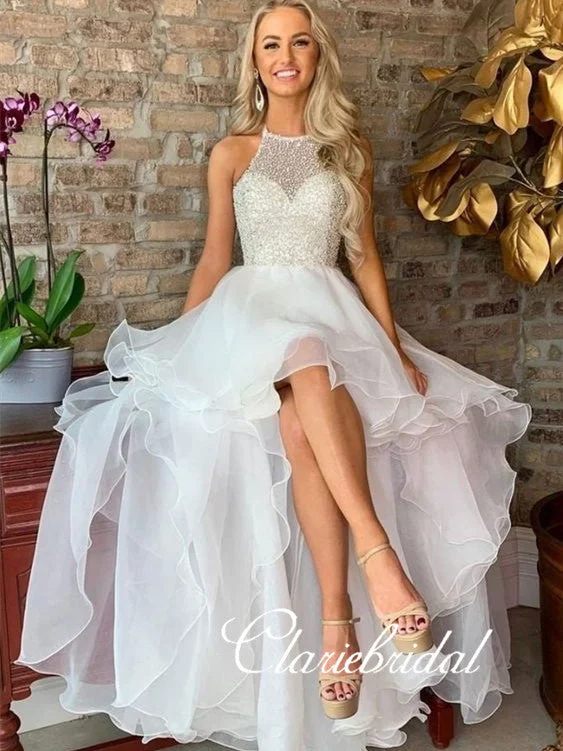 prom dress cleaningHalter Long A-line Hi-low Prom Dresses, Beaded Long Prom Dresses, New Arrival 2020 Prom Dresses