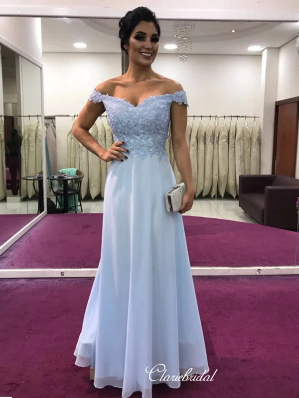 prom dress try-on ideasLace Long Off The Shoulder Prom Dresses, Chiffon Prom Dresses