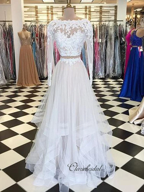 mid-length prom dressesLong Sleeves Lace Prom Dresses, A-line Tulle Prom Dresses, New Popular Prom Dresses