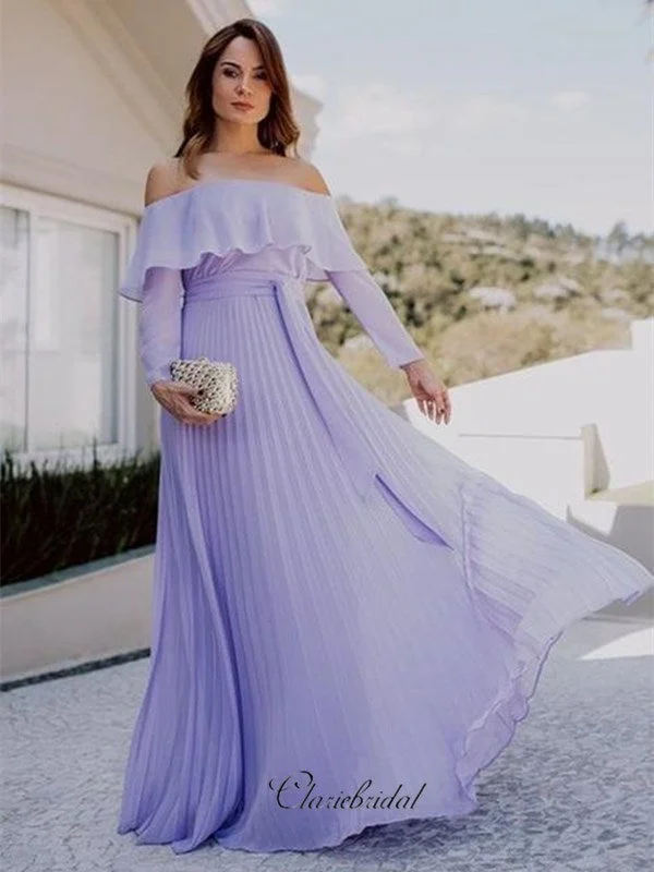 chiffon prom dressesLong Sleeves Off Shoulder Long Prom Dresses, A-line Prom Dresses, 2020 Prom Dresses