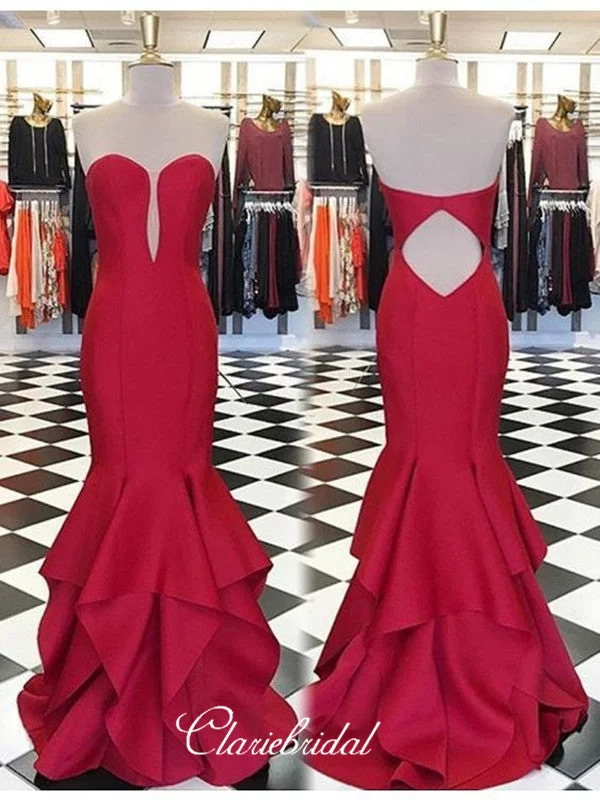 custom prom dressesNew Arrival Sexy Strapless Long Prom Dresses, Mermaid Red Prom Dresses