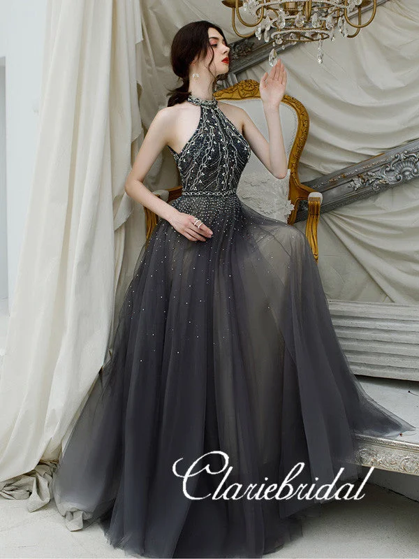 prom dress alterationsNew Claire Design Dark Grey Rhinestone Beaded Long Prom Dresses, Chic Prom Dresses