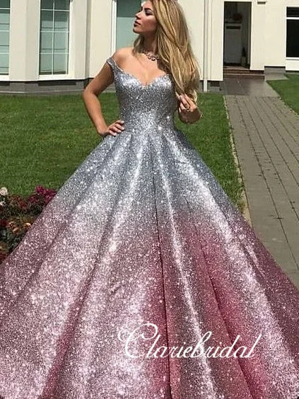 prom dresses with beaded accentsOff Shoulder Long Ball Gown Silver-Pink Sequin Prom Dresses, Ball Gown, Long Prom Dresses, 2020 Prom Dresses