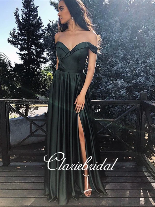 A-line prom dressesOff Shoulder Long Prom Dresses, Side Slit Prom Dresses, Long Prom Dresses, Simple A-line Prom Dresses