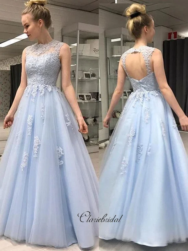 sleeveless prom dressesPopular Lace A-line Prom Dresses Long, 2020 Prom Dresses, Prom Dresses