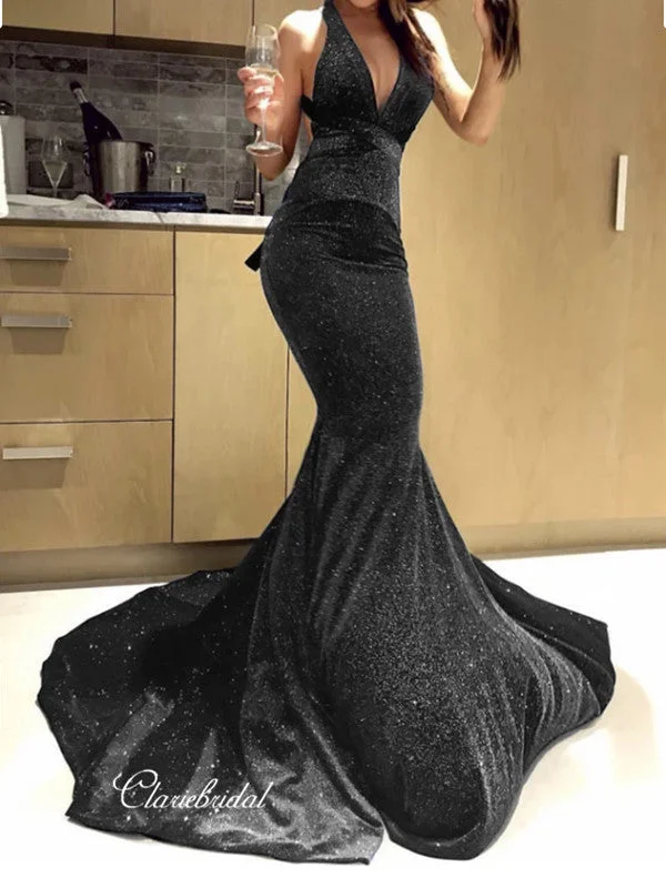 modern prom dressesSexy Open Back Sequins Prom Dresses, Mermaid Prom Dresses Long