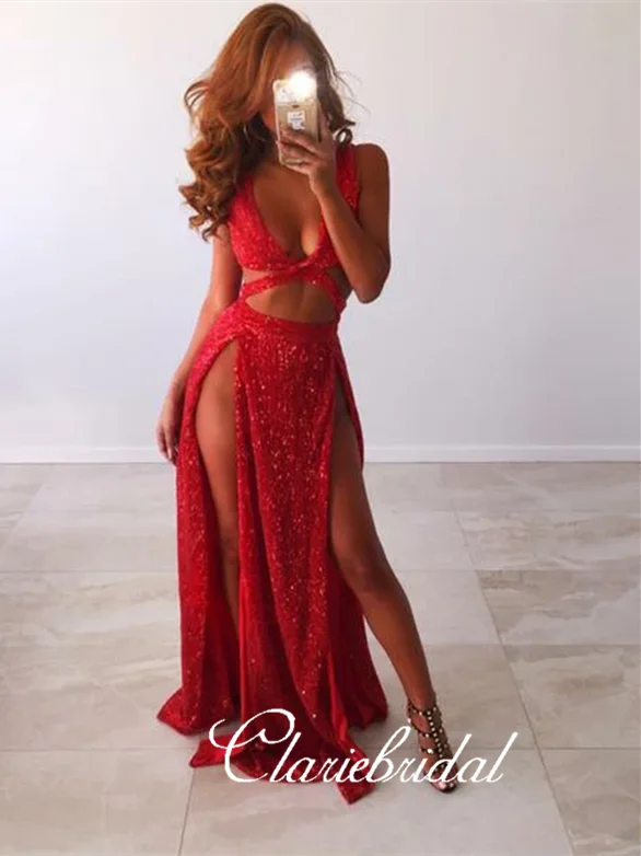 prom dress alterationsSexy Red Sequin Prom Dresses, Slit Long Prom Dresses, 2020 Prom Dresses, Long Prom Dresses