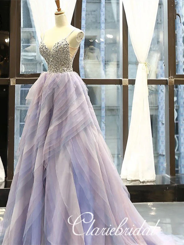 prom dress inspiration galleriesSpaghetti Long A-line Purple Beaded Prom Dresses, Lovely Long Prom Dresses, New Arrival Prom Dresses