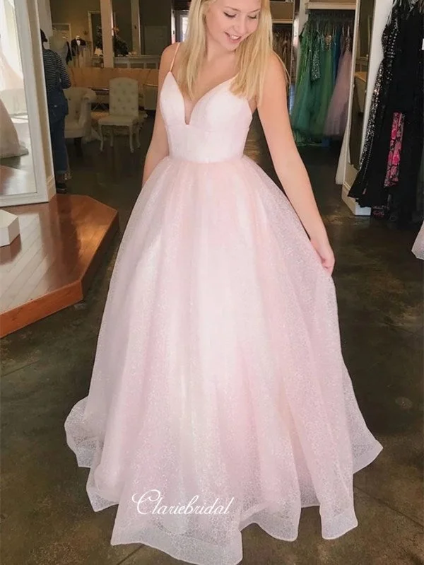 luxury prom dressesSpaghetti Straps A-line Long Prom Dresses, Pink Prom Dresses, 2020 Prom Dresses