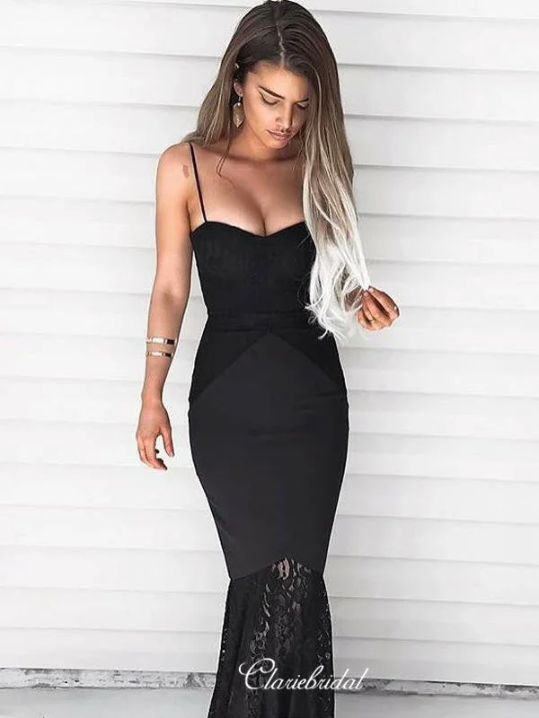 fitted prom dressesSpaghetti Straps Prom Dresses, Black Sexy Lace Prom Dresses,Popular Prom Dresses