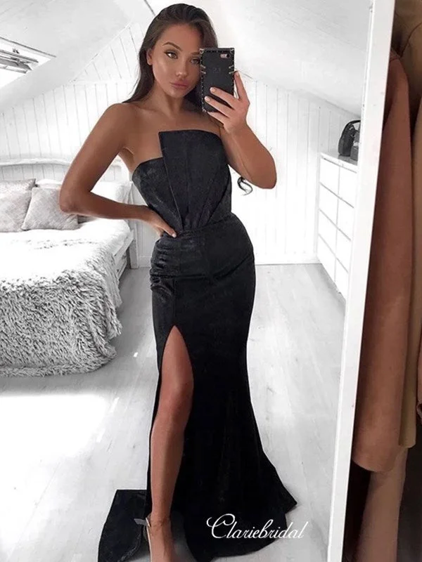 mid-length prom dressesStrapless Mermaid Fashion Long Prom Dresses, Unique Design 2020 Prom Dresses