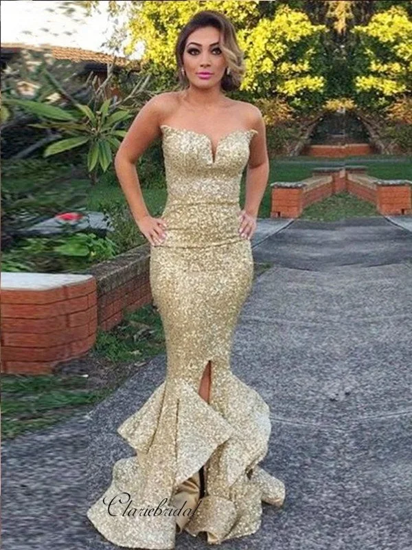 ball gown prom dressesStrapless Sequins Prom Dresses Long, Mermaid Prom Dresses, 2020 Prom Dresses