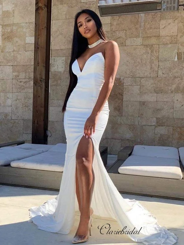 short prom dressesStrapless Sexy Long Prom Dresses, Mermaid Slit 2020 Prom Dresses, Newest Prom Dresses