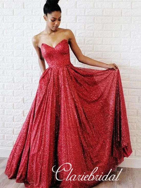 prom dress style guidesSweetheart Long A-line Red Sequin Prom Dresses, A-line Prom Dresses, Sparkle Prom Dresses