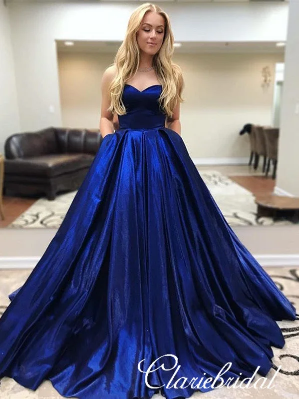 prom dresses for fallSweetheart Long A-line Royal Blue Satin Prom Dresses, Long Prom Dresses, Prom Dresses