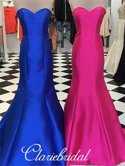 affordable prom dressesSweetheart Long Mermaid Satin Prom Dresses, Long Prom Dresses