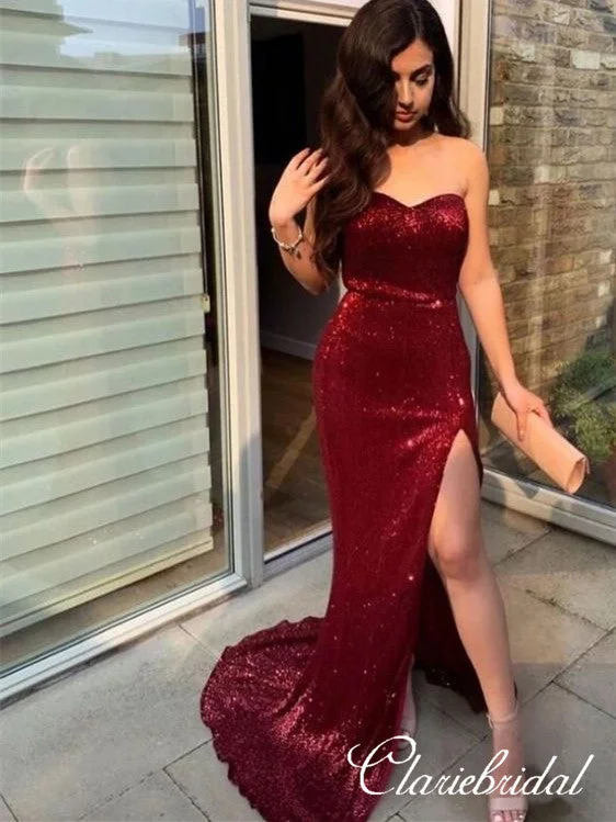 ready-to-wear prom dressesSweetheart Long Mermaid Sequin Prom Dresses, Sexy Side Slit Prom Dresses, Long Prom Dresses