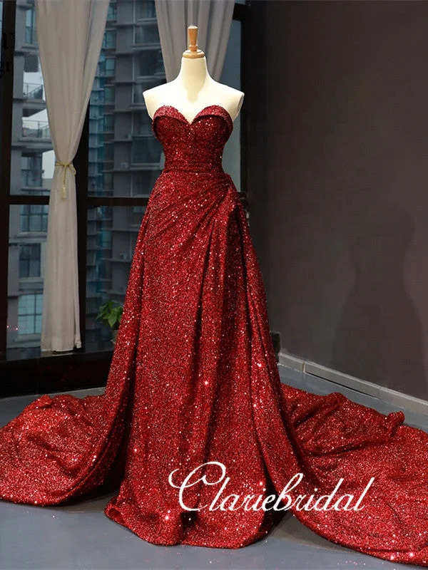 prom dresses with sequin detailingSweetheart Long Red Sequin Prom Dresses, New 2020 Prom Dresses, Long Prom Dresses