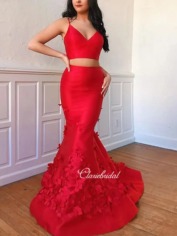 bespoke prom dressesTwo Pieces Appliques Long Prom Dresses, Mermaid Prom Dresses