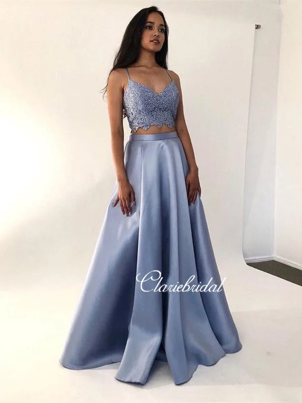 geometric print prom dressesTwo Pieces Prom Dresses, Lace Prom Dresses, A-line Prom Dresses