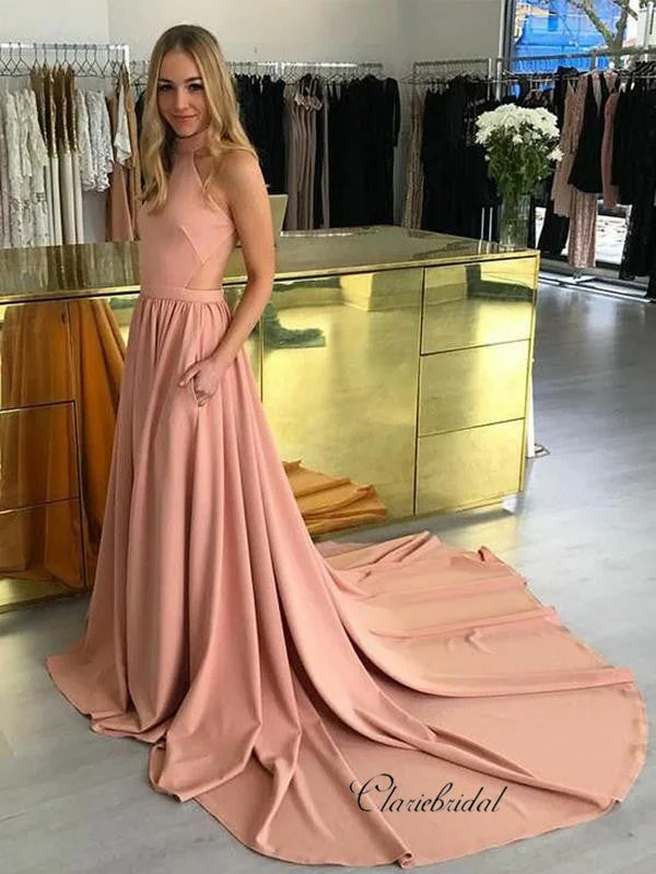 empire waist prom dressesUnique Halter Design Prom Dresses, A-line Long Prom Dresses, Fancy Prom Dresses